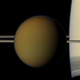 Saturn’s largest moon, Titan, passing in front of the gas giant’s rings in a glorious shot captured by Cassini. Image: NASA